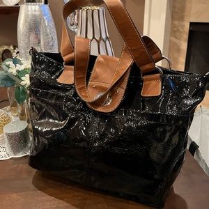 St Johns Bay Black Patent Leather Handbag Tote Shoulder Bag